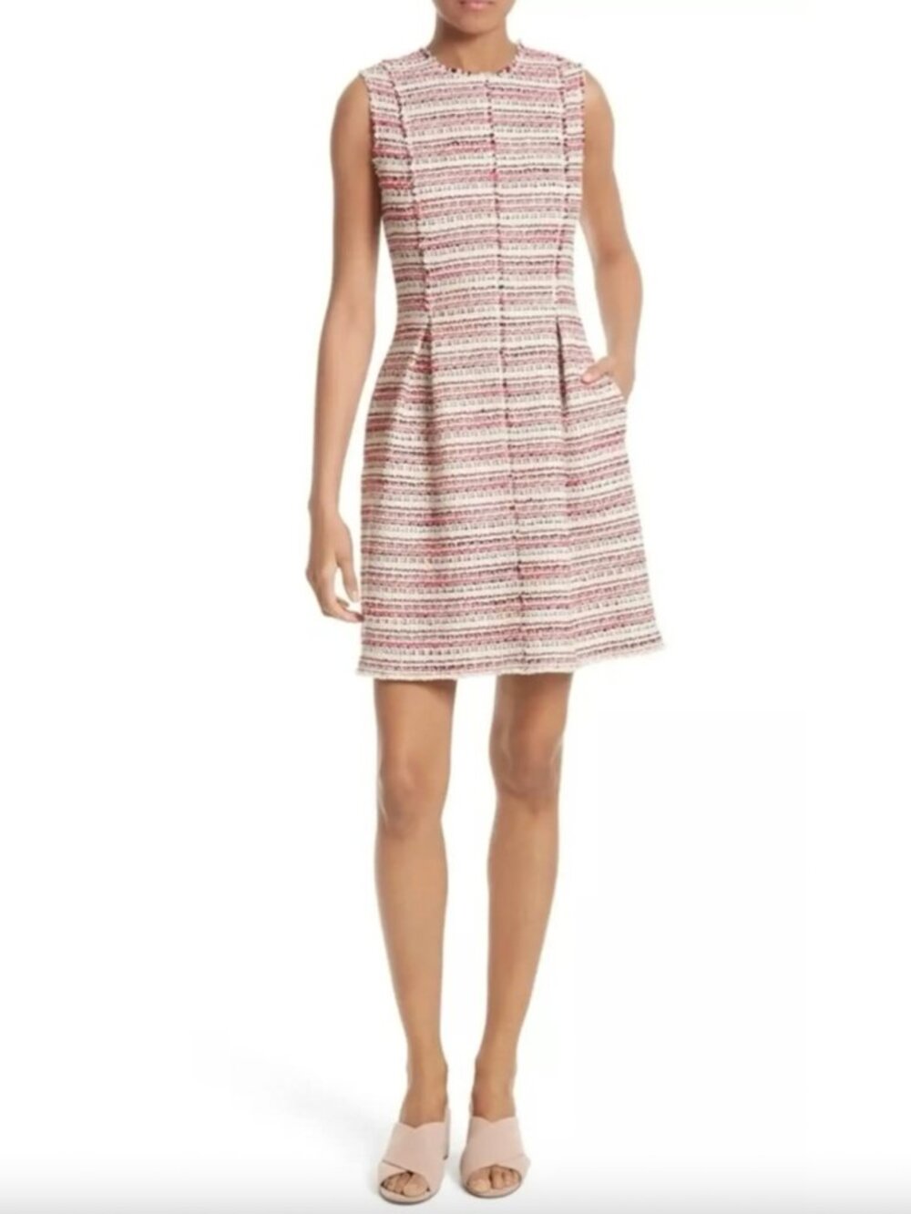 $475 Rebecca Taylor Pink Red Apple Tweed Optic Mini Fit & Flare Dress size 10